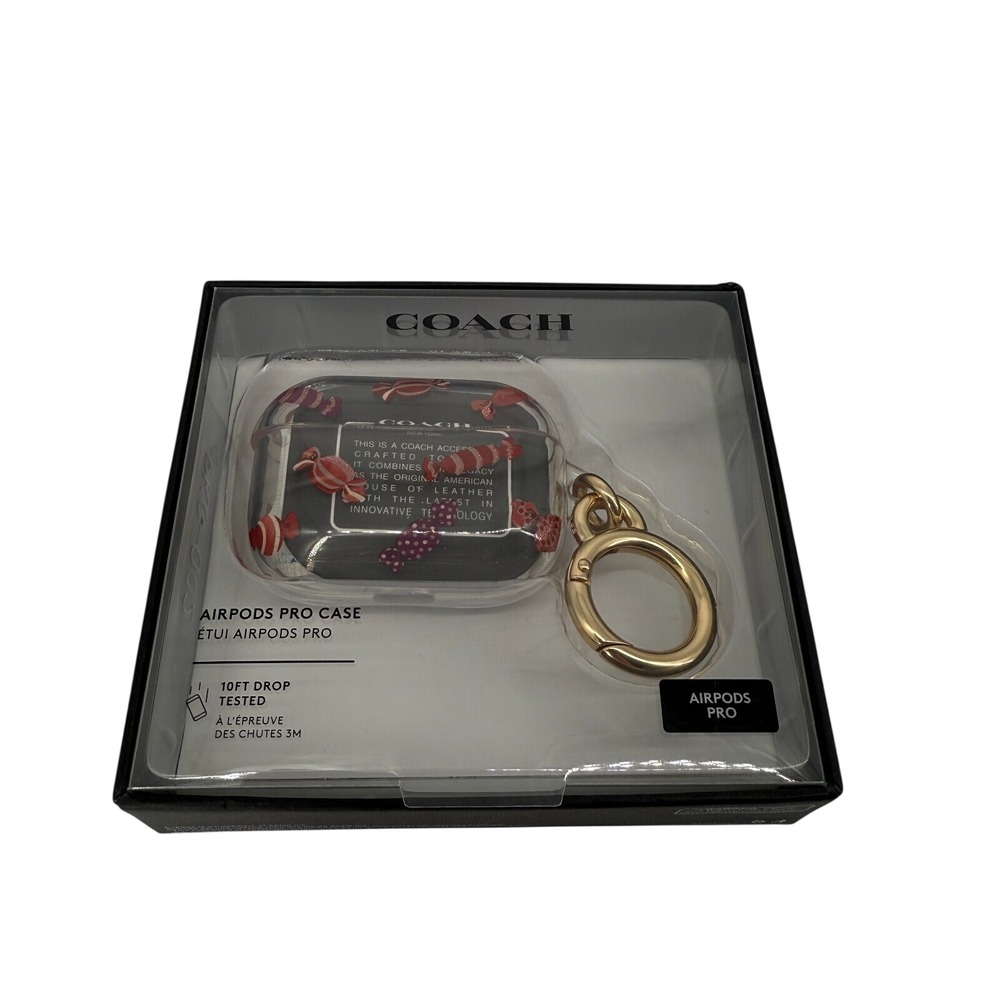Coach AirPods Pro Case Clear Candy Print‎ Charm Keychain Gold Ring New In Box
